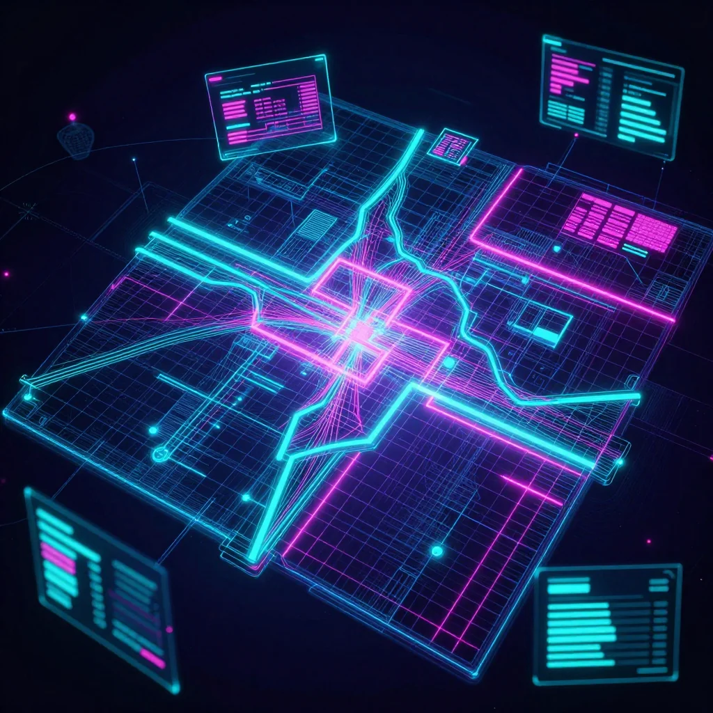 Futuristic Cyberpunk Map of Bhutan Cyberpunk style digital map of Bhutan with neon grid lines and futuristic UI design