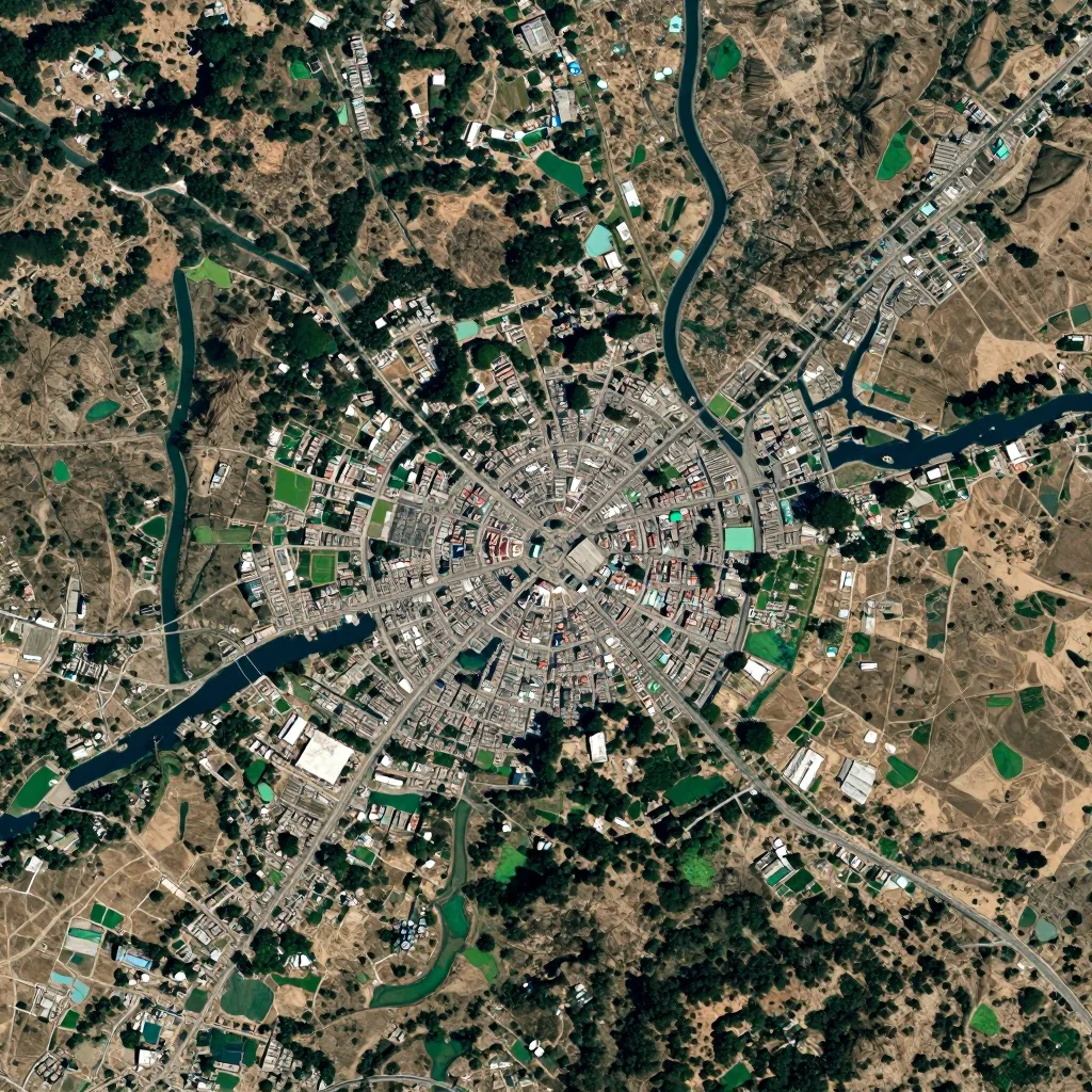 High-resolution satellite image of Chapchha, Bhutan showing land cover, urban areas, and natural features from space