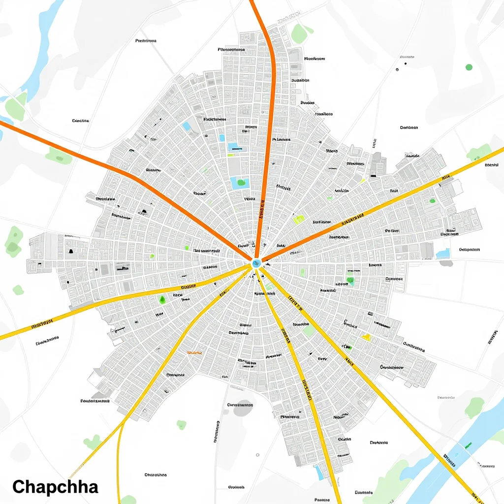 Detailed street map showing roads, highways, neighborhoods, and urban layout of Chapchha, Bhutan