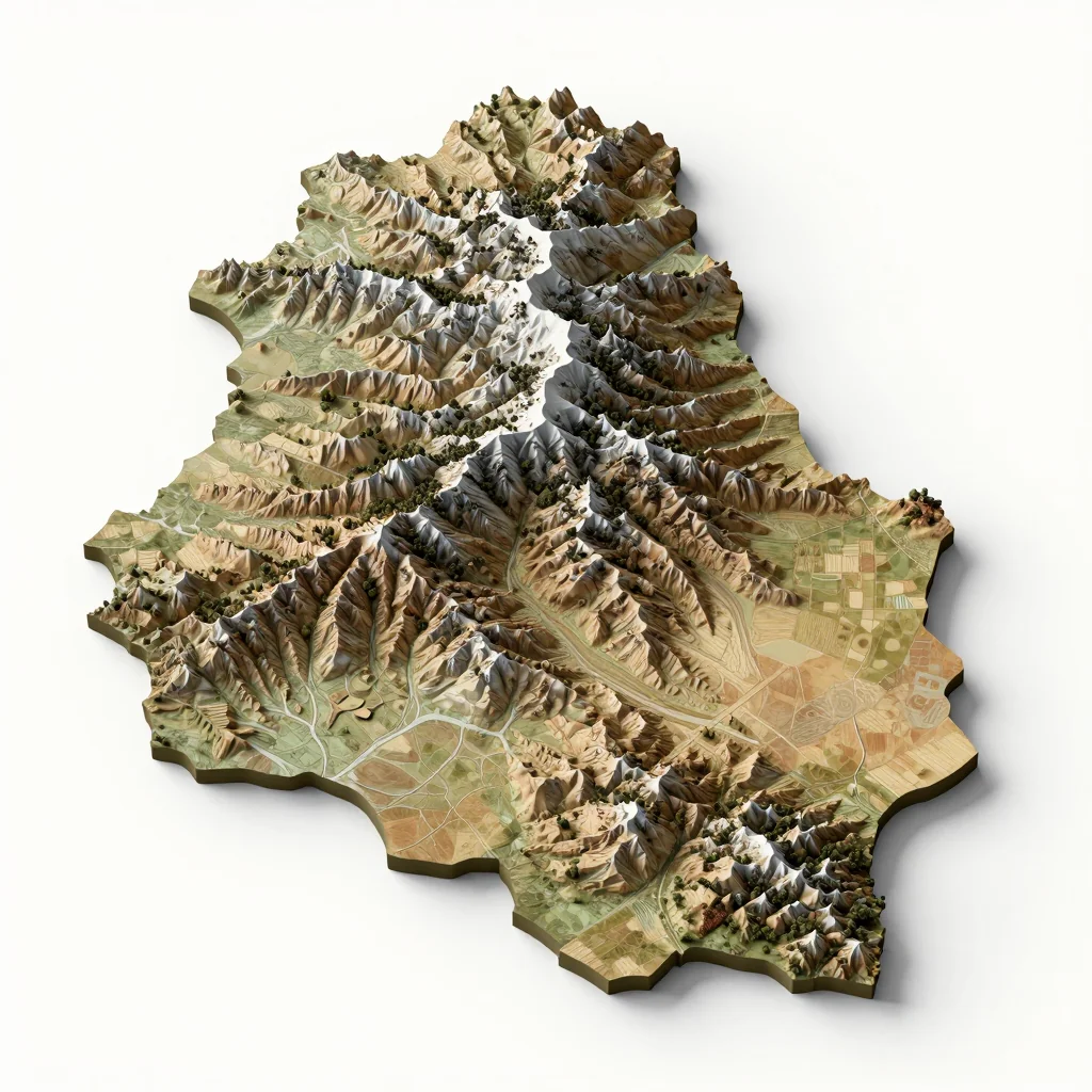 Isometric 3D topographic visualization showing elevation and terrain of Chapchha, Bhutan