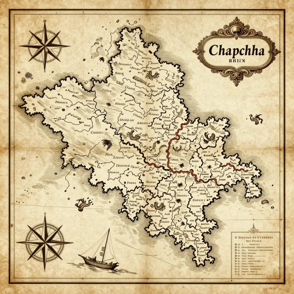 Antique vintage map of Chapchha, Bhutan showing historical cartography style