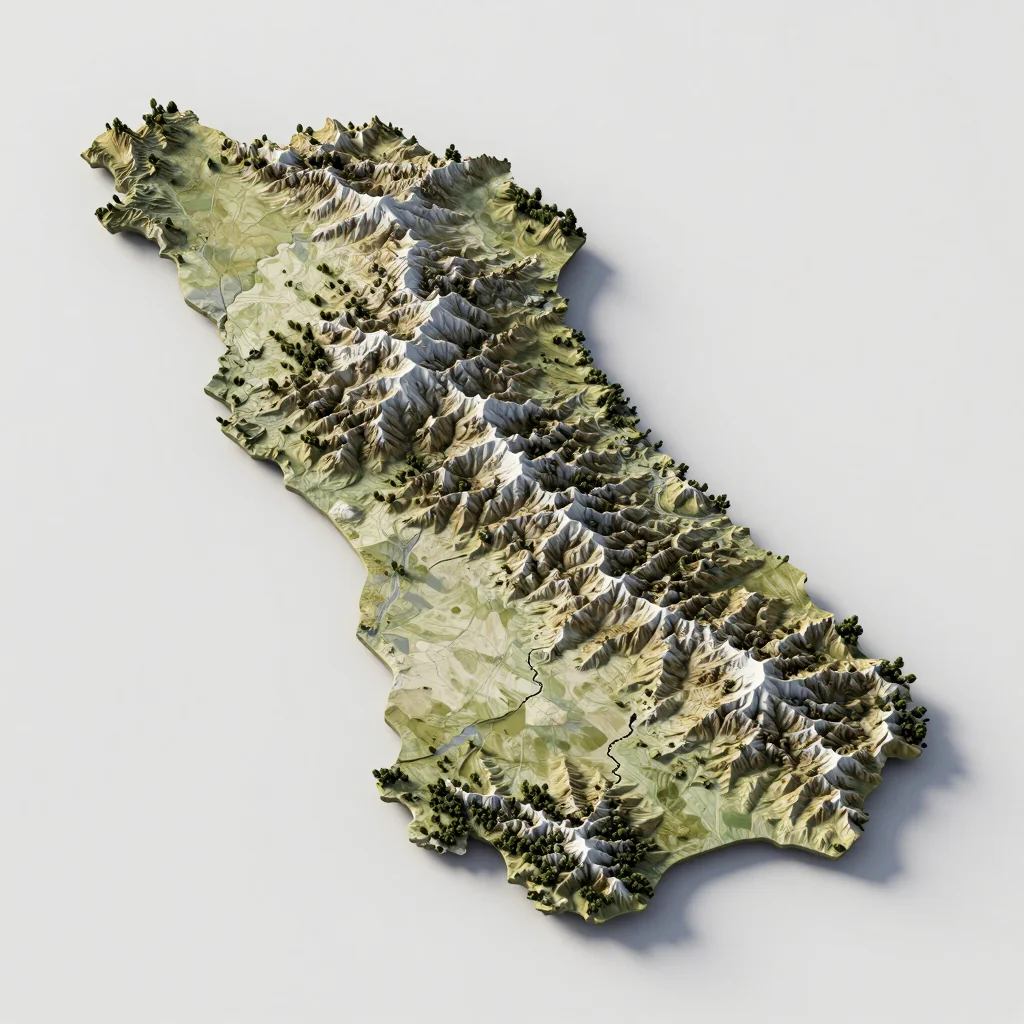 3D Isometric Topographic Map of Flatts, Bermuda Isometric 3D topographic visualization showing elevation and terrain of Flatts, Bermuda
