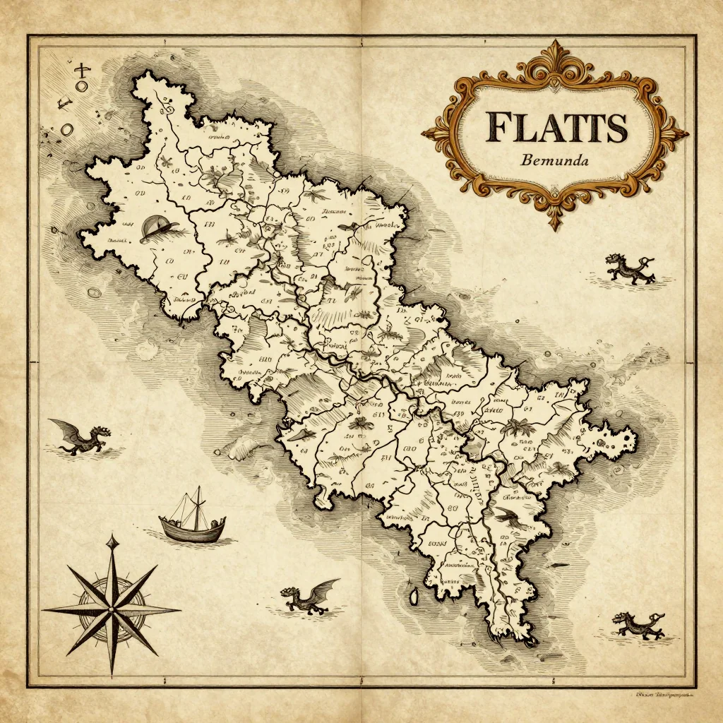 Historical Vintage Map of Flatts, Bermuda - Antique Cartography Antique vintage map of Flatts, Bermuda showing historical cartography style