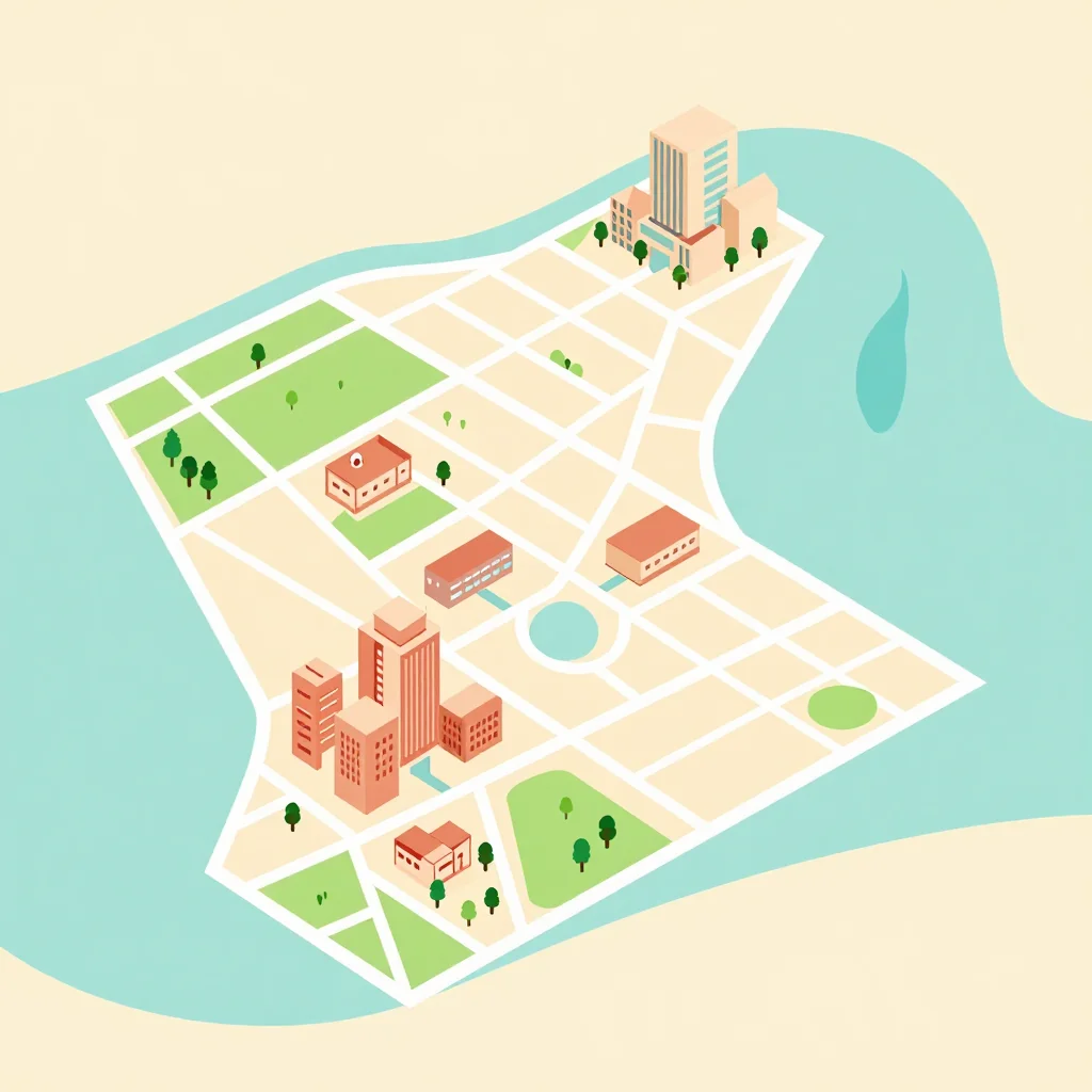 Isometric flat design tourist map of Hamilton, Bermuda showing landmarks, attractions, and points of interest
