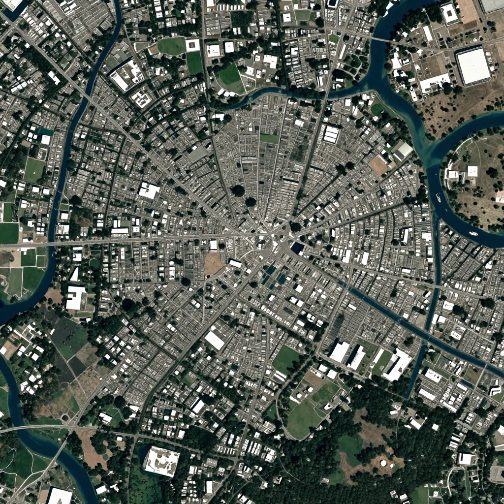 High-resolution satellite image of Hamilton, Bermuda showing land cover, urban areas, and natural features from space