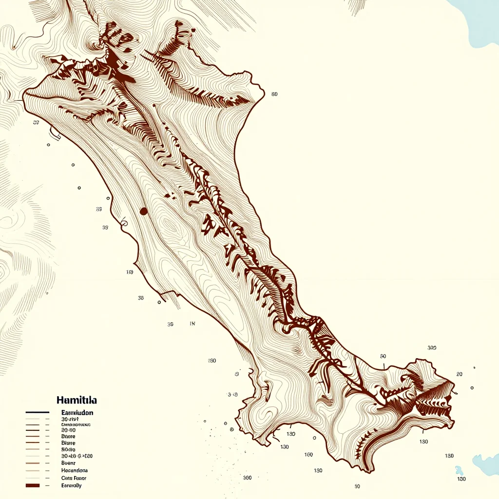 3D topographic map showing elevation contours, mountain ranges, and terrain features of Hamilton, Bermuda
