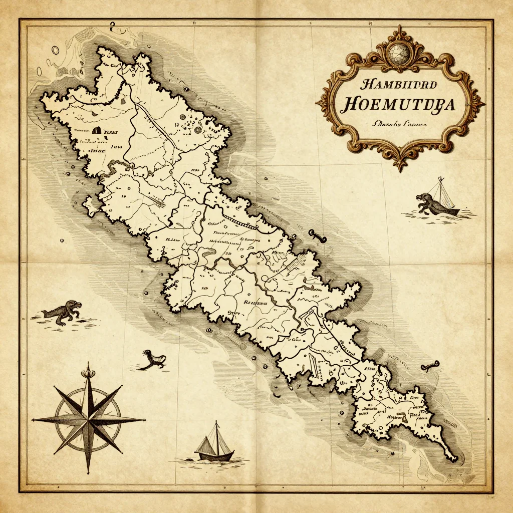 Antique vintage map of Hamilton, Bermuda showing historical cartography style