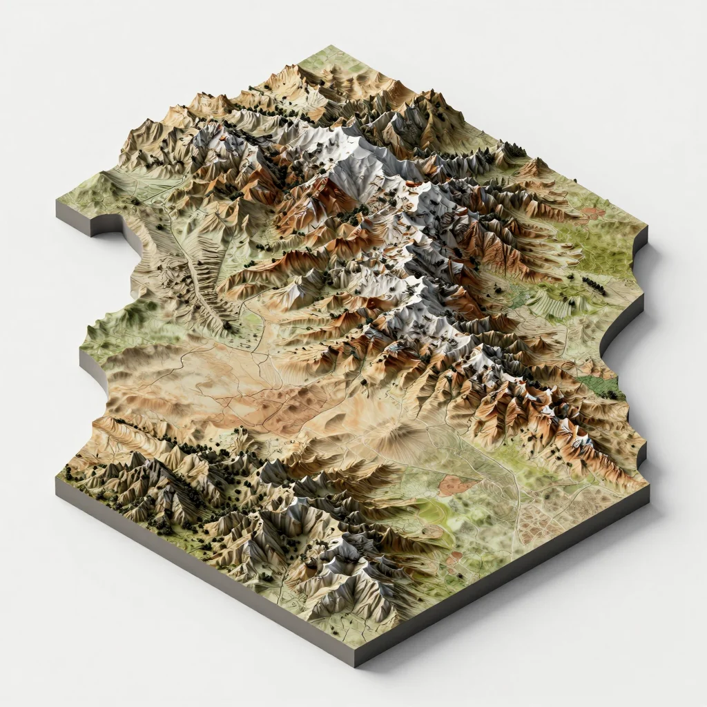 Isometric 3D topographic visualization showing elevation and terrain of Jakar, Bhutan