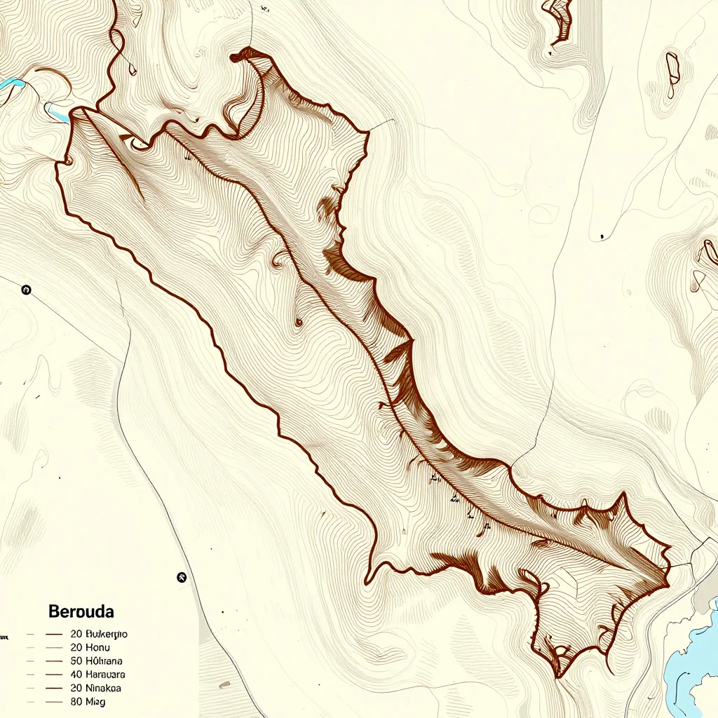 3D topographic map showing elevation contours, mountain ranges, and terrain features of Paget, Bermuda