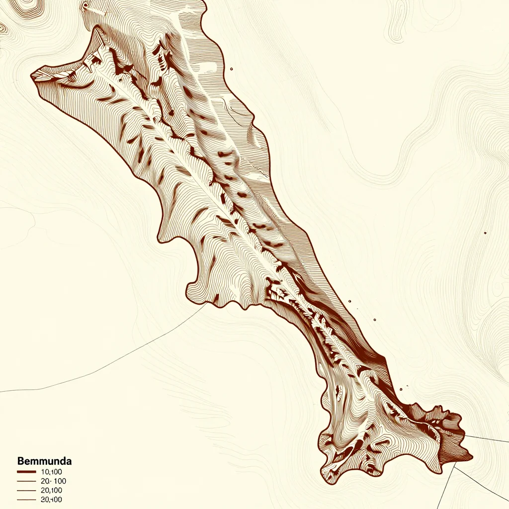 Topographic Relief Map of Somerset, Bermuda 3D topographic map showing elevation contours, mountain ranges, and terrain features of Somerset, Bermuda