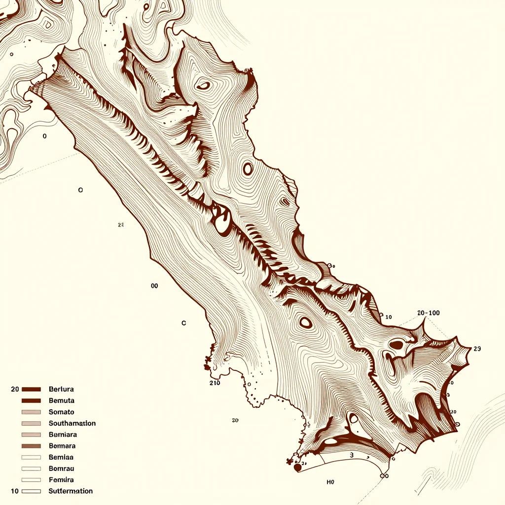 3D topographic map showing elevation contours, mountain ranges, and terrain features of Southampton, Bermuda