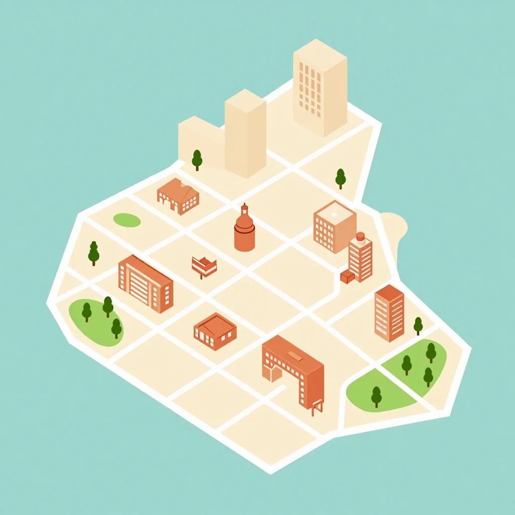 Isometric flat design tourist map of St. George's, Bermuda showing landmarks, attractions, and points of interest