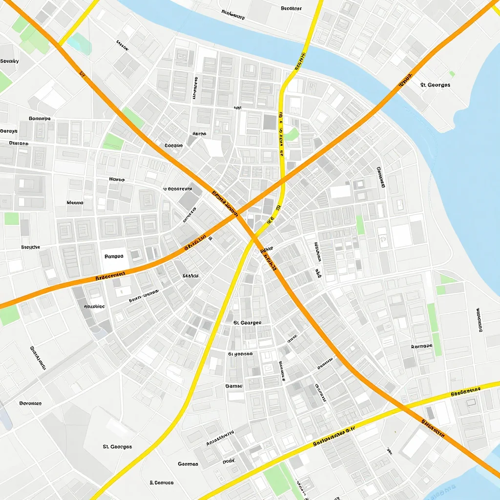 Detailed street map showing roads, highways, neighborhoods, and urban layout of St. George's, Bermuda
