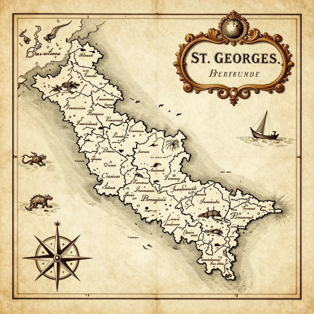Antique vintage map of St. George's, Bermuda showing historical cartography style