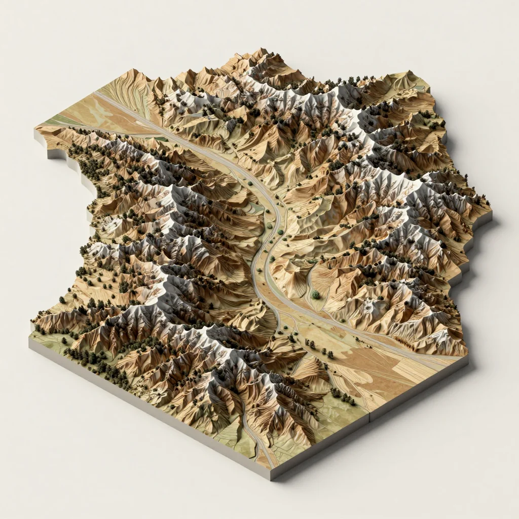 Isometric 3D topographic visualization showing elevation and terrain of Tang Valley, Bhutan