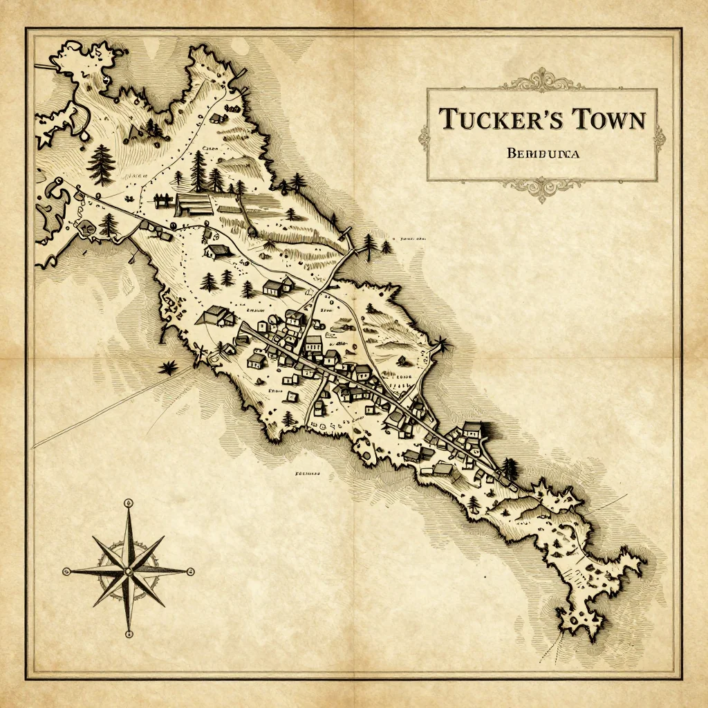 Antique vintage map of Tucker’s Town, Bermuda showing historical cartography style