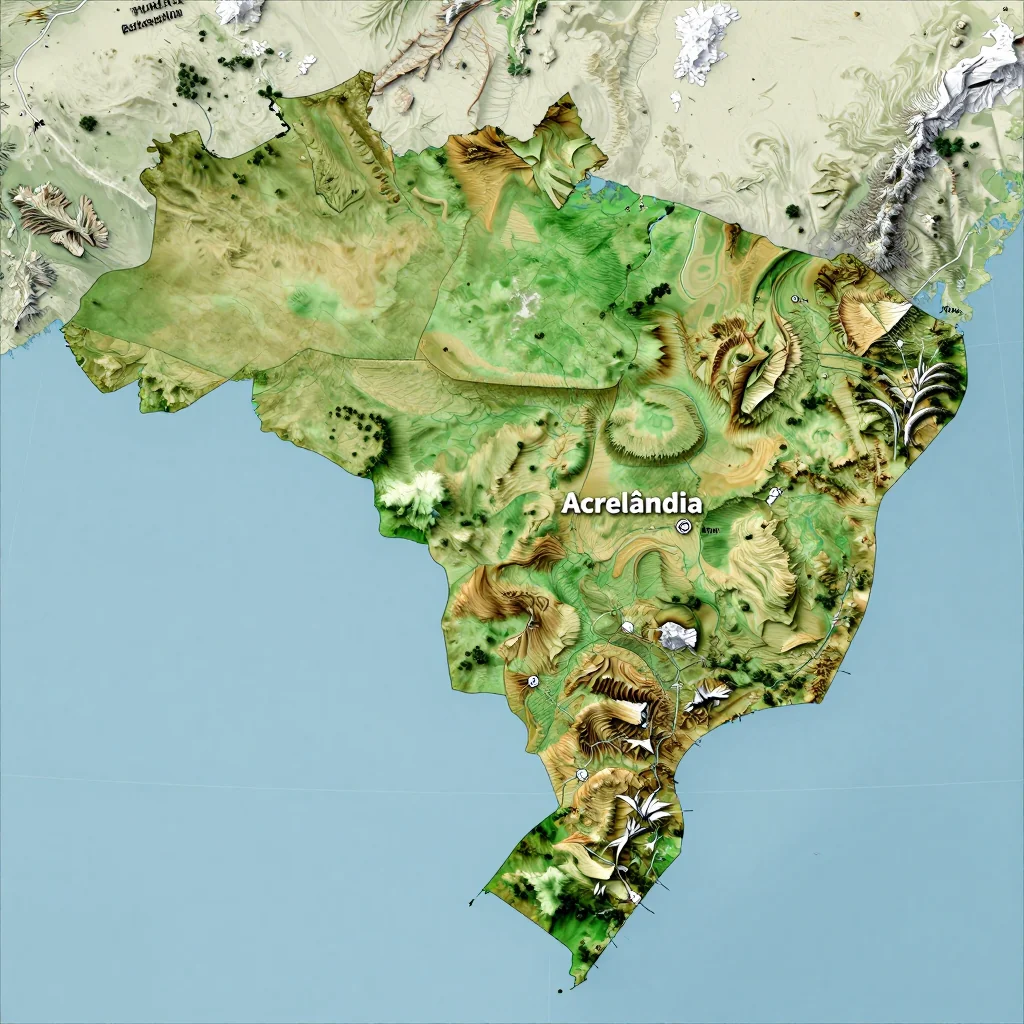 acrelandia brazil city physical map