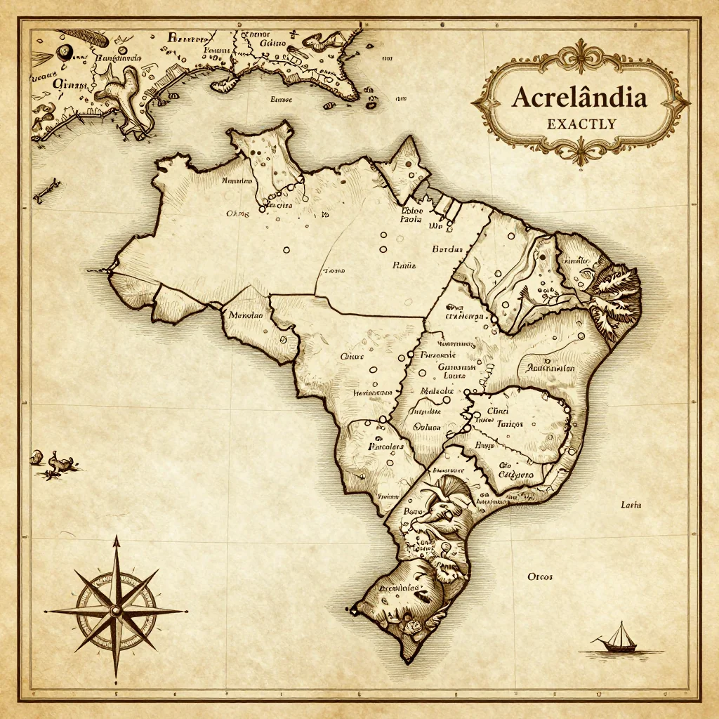 Antique vintage map of Acrelândia, Brazil showing historical cartography style