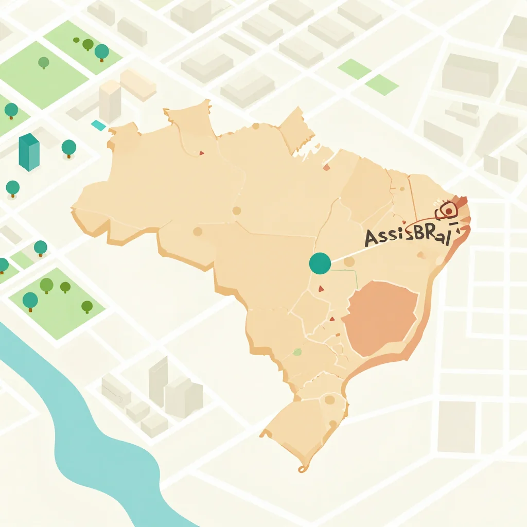 Isometric Tourist Map of Assis Brasil, Brazil - Flat Design Isometric flat design tourist map of Assis Brasil, Brazil showing landmarks, attractions, and points of interest
