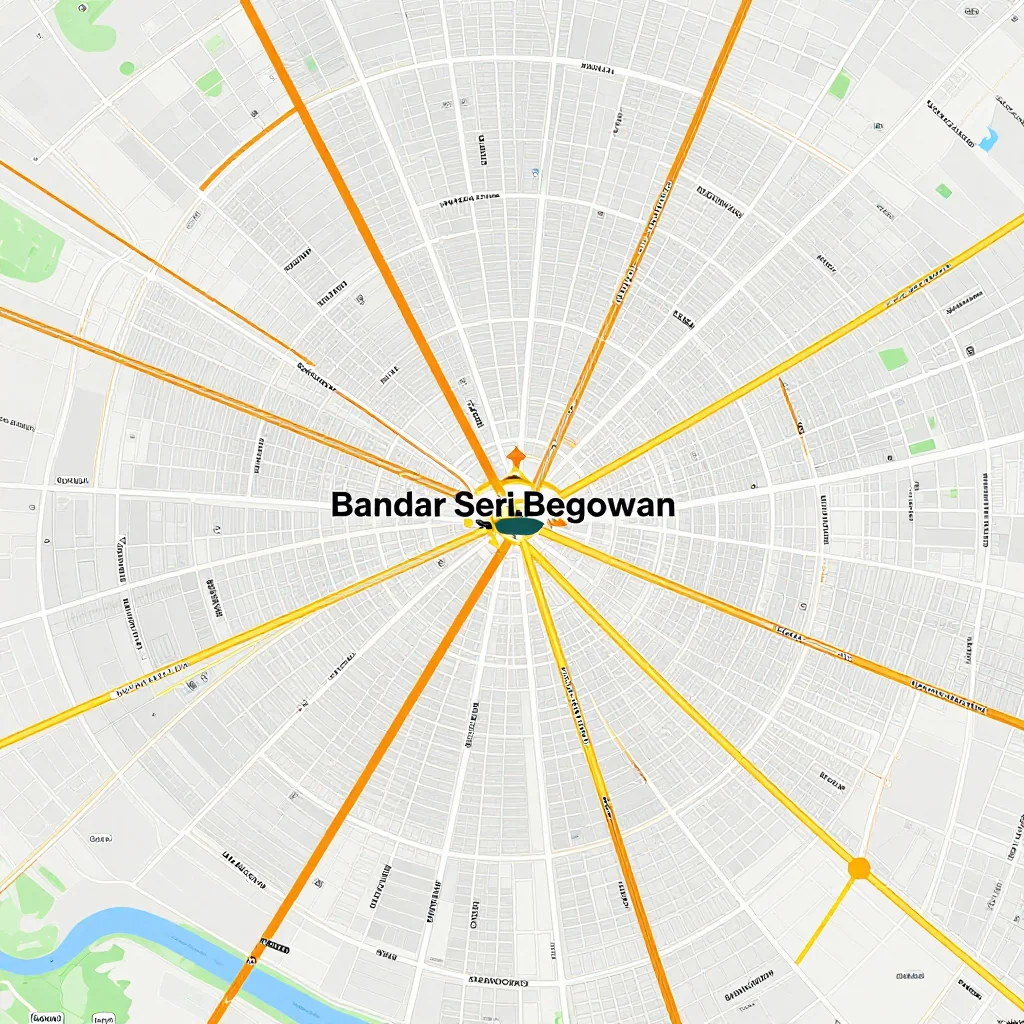 Detailed street map showing roads, highways, neighborhoods, and urban layout of Bandar Seri Begawan, Brunei
