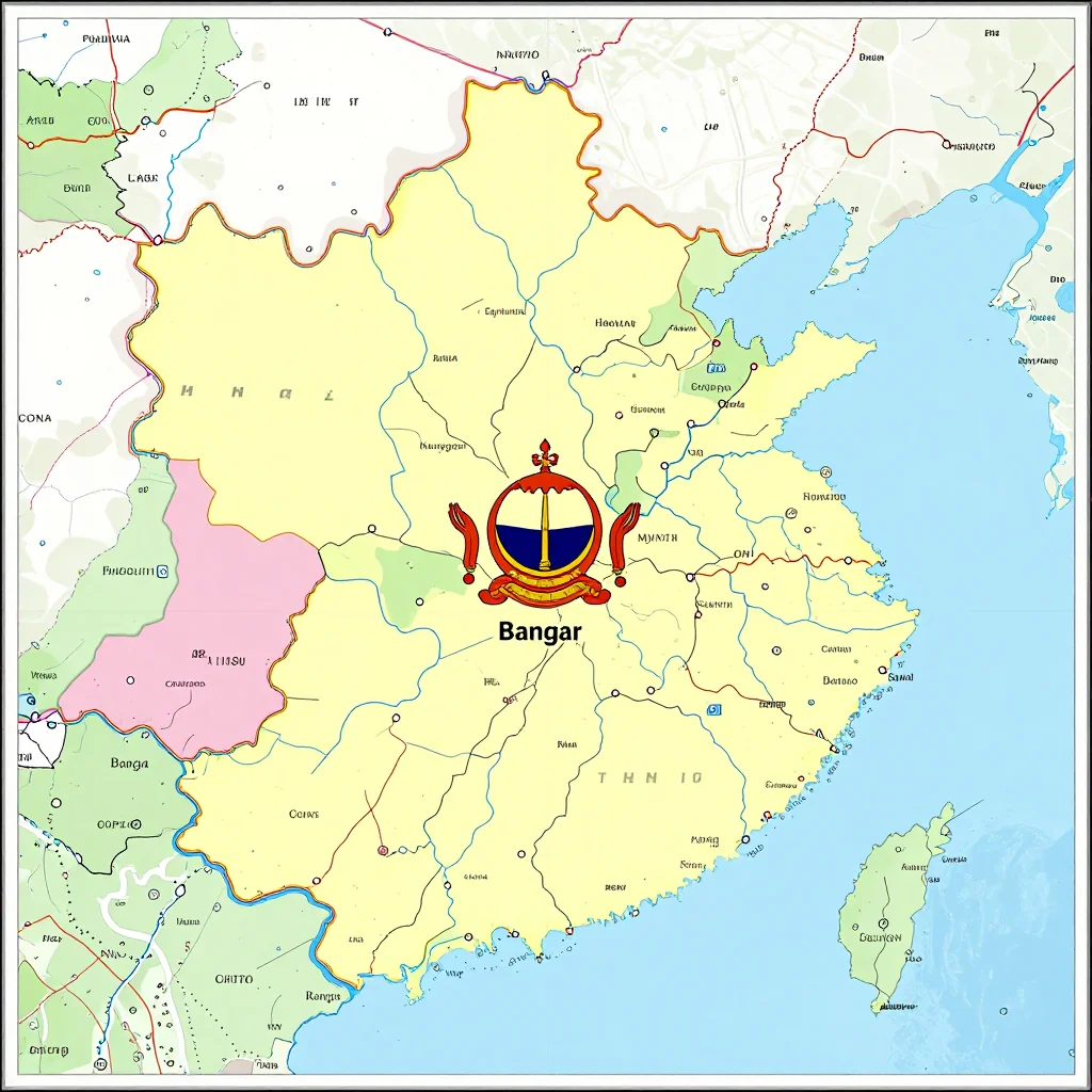 Political map showing borders, administrative divisions, major cities, and capital of Bangar, Brunei