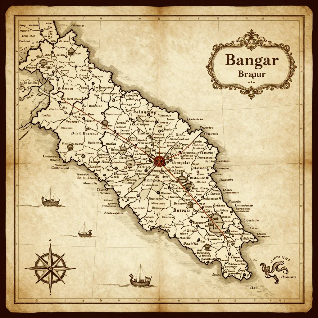 Antique vintage map of Bangar, Brunei showing historical cartography style