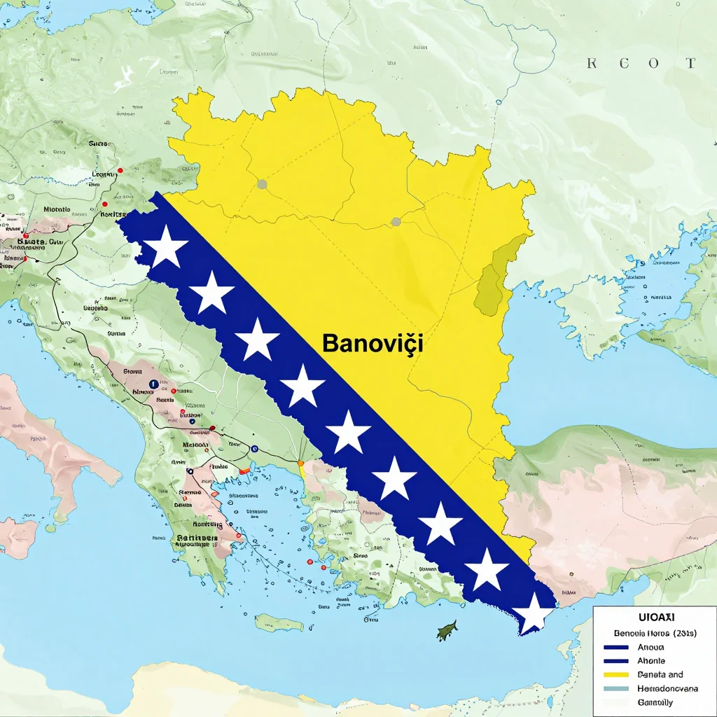 Political map showing borders, administrative divisions, major cities, and capital of Banovići, Bosnia and Herzegovina