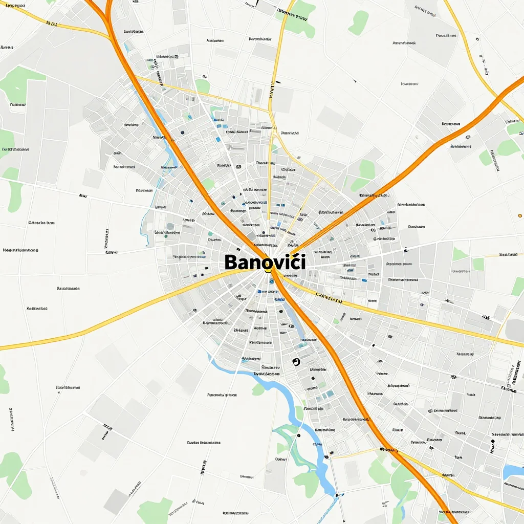 Detailed street map showing roads, highways, neighborhoods, and urban layout of Banovići, Bosnia and Herzegovina