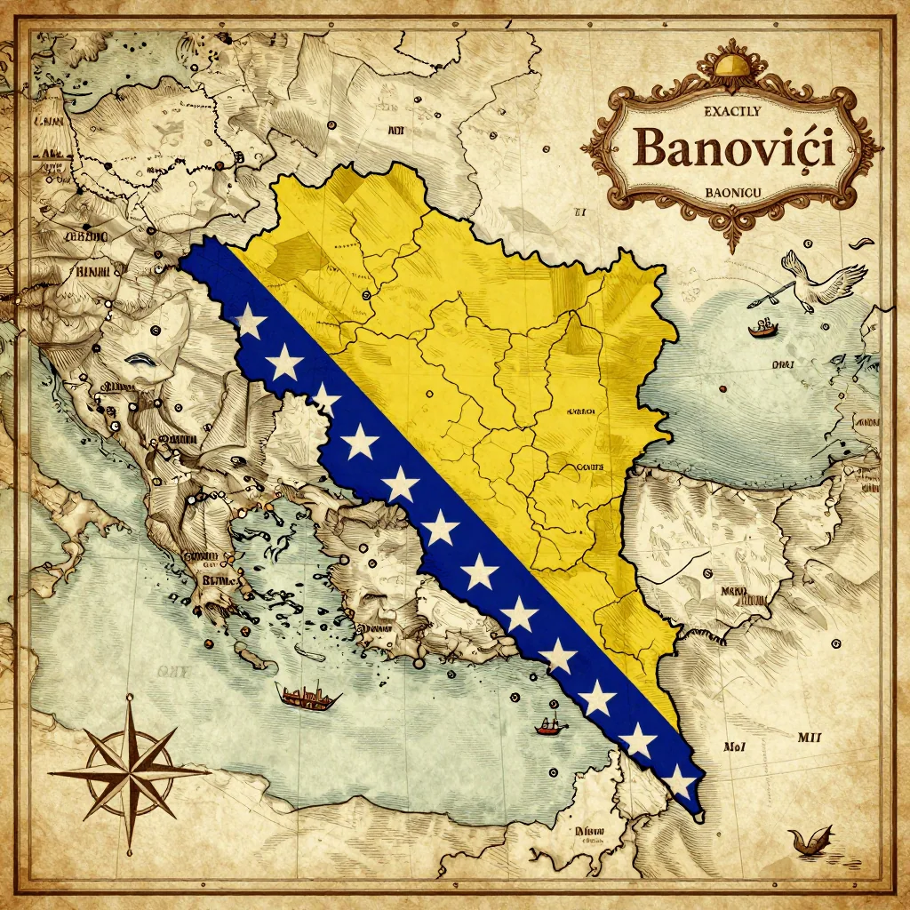Antique vintage map of Banovići, Bosnia and Herzegovina showing historical cartography style