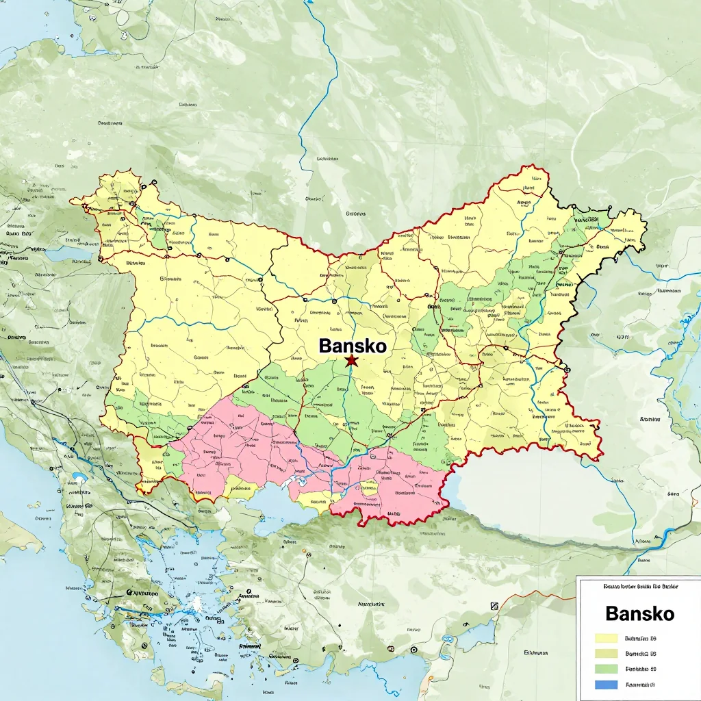 Political map showing borders, administrative divisions, major cities, and capital of Bansko, Bulgaria