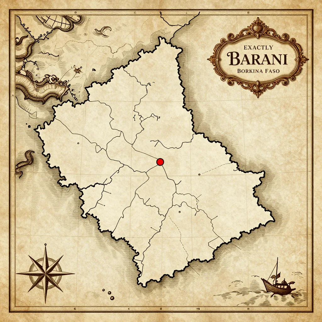 Antique vintage map of Barani, Burkina Faso showing historical cartography style