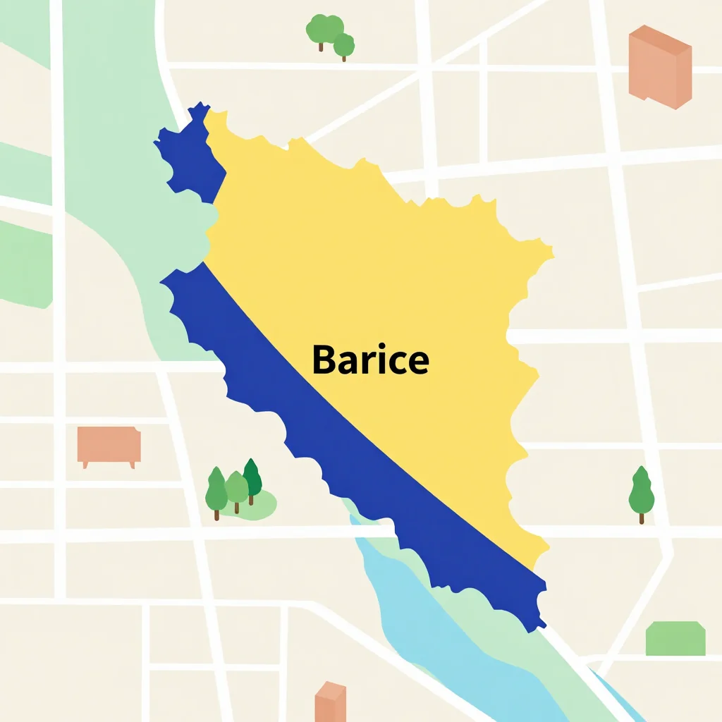Isometric flat design tourist map of Barice, Bosnia and Herzegovina showing landmarks, attractions, and points of interest