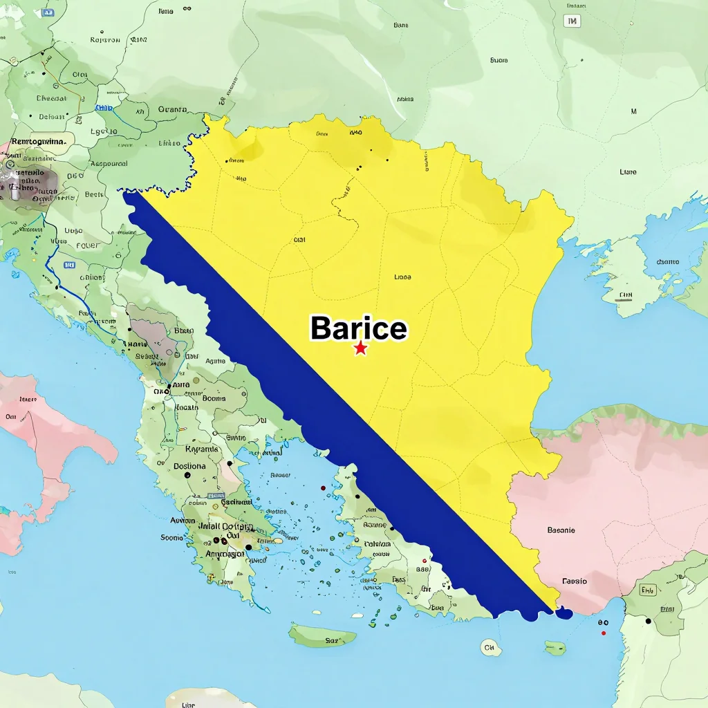 Political map showing borders, administrative divisions, major cities, and capital of Barice, Bosnia and Herzegovina
