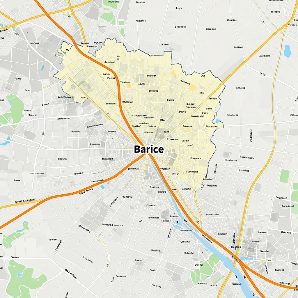 Detailed street map showing roads, highways, neighborhoods, and urban layout of Barice, Bosnia and Herzegovina