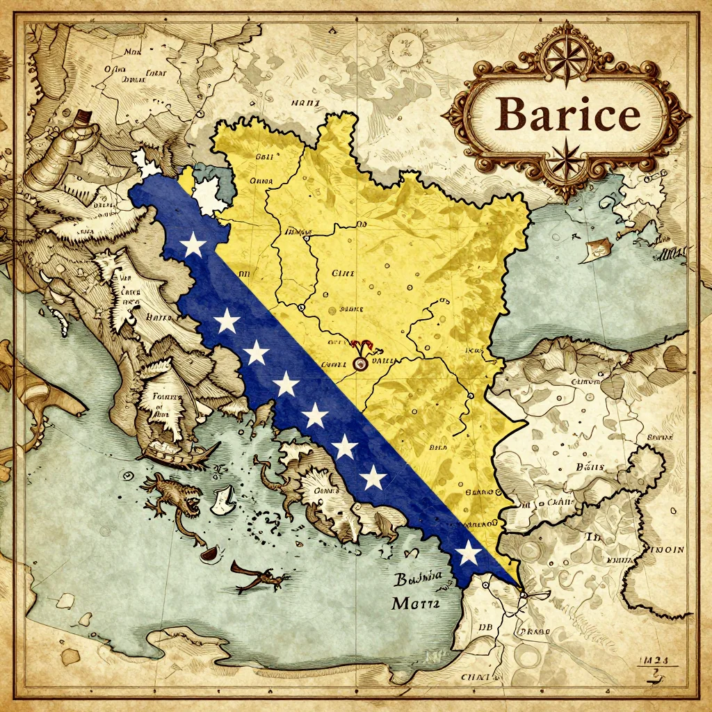 Antique vintage map of Barice, Bosnia and Herzegovina showing historical cartography style