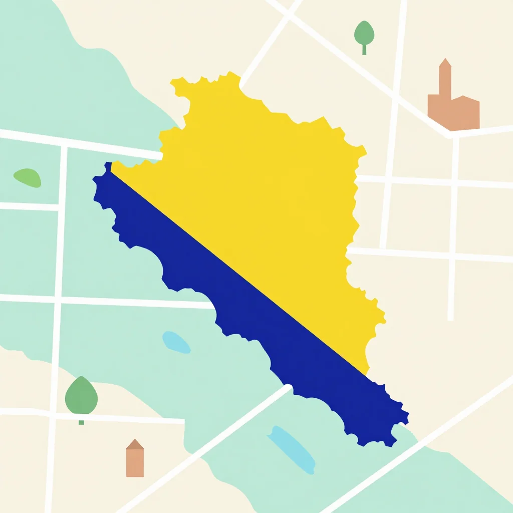 Isometric flat design tourist map of Bihać, Bosnia and Herzegovina showing landmarks, attractions, and points of interest