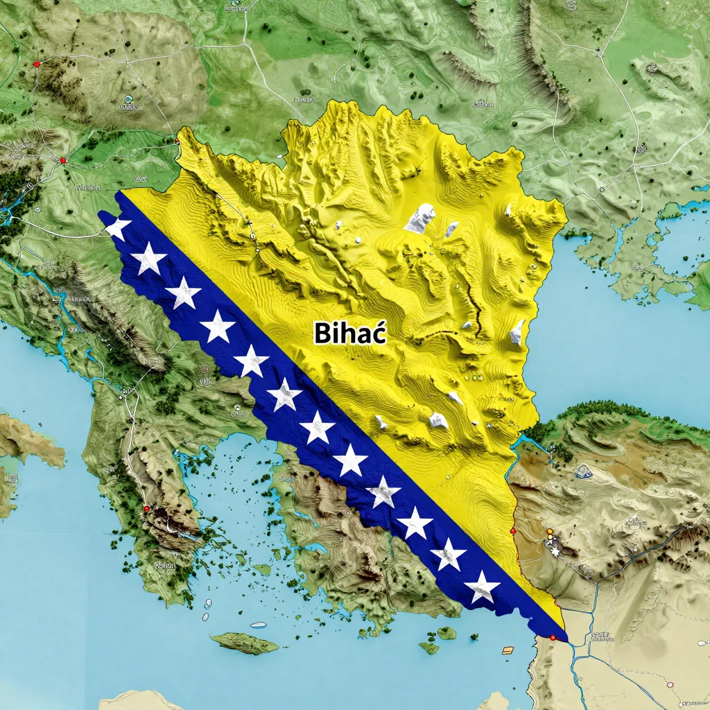 bihac bosnia and herzegovina city physical map