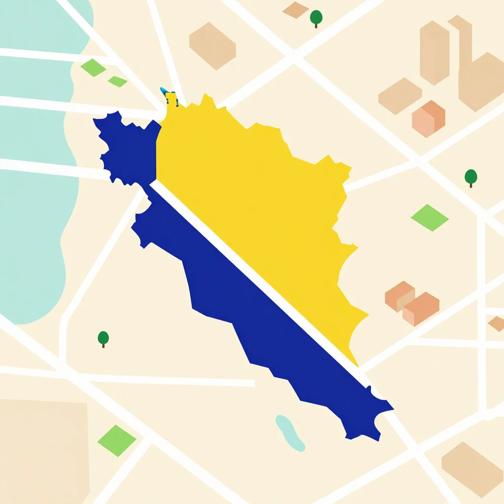 Isometric flat design tourist map of Bila, Bosnia and Herzegovina showing landmarks, attractions, and points of interest