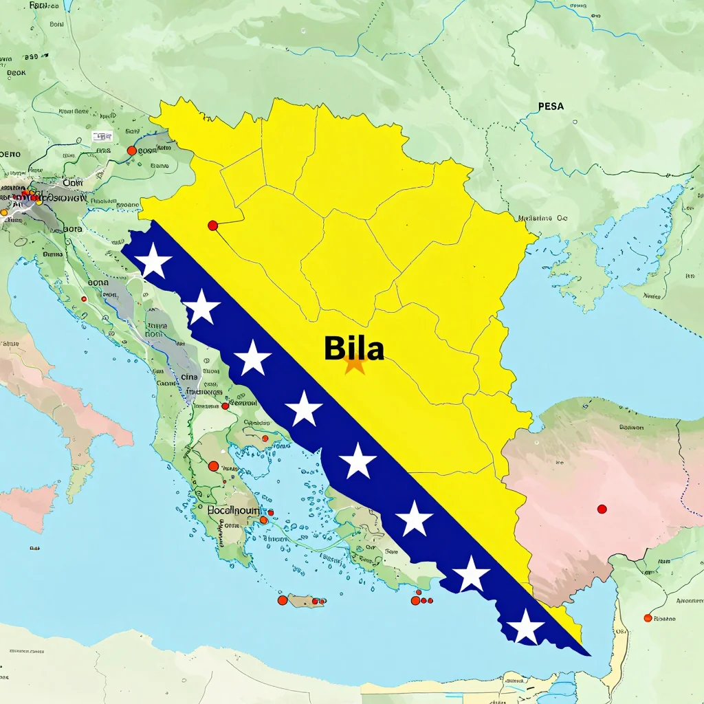 Political map showing borders, administrative divisions, major cities, and capital of Bila, Bosnia and Herzegovina