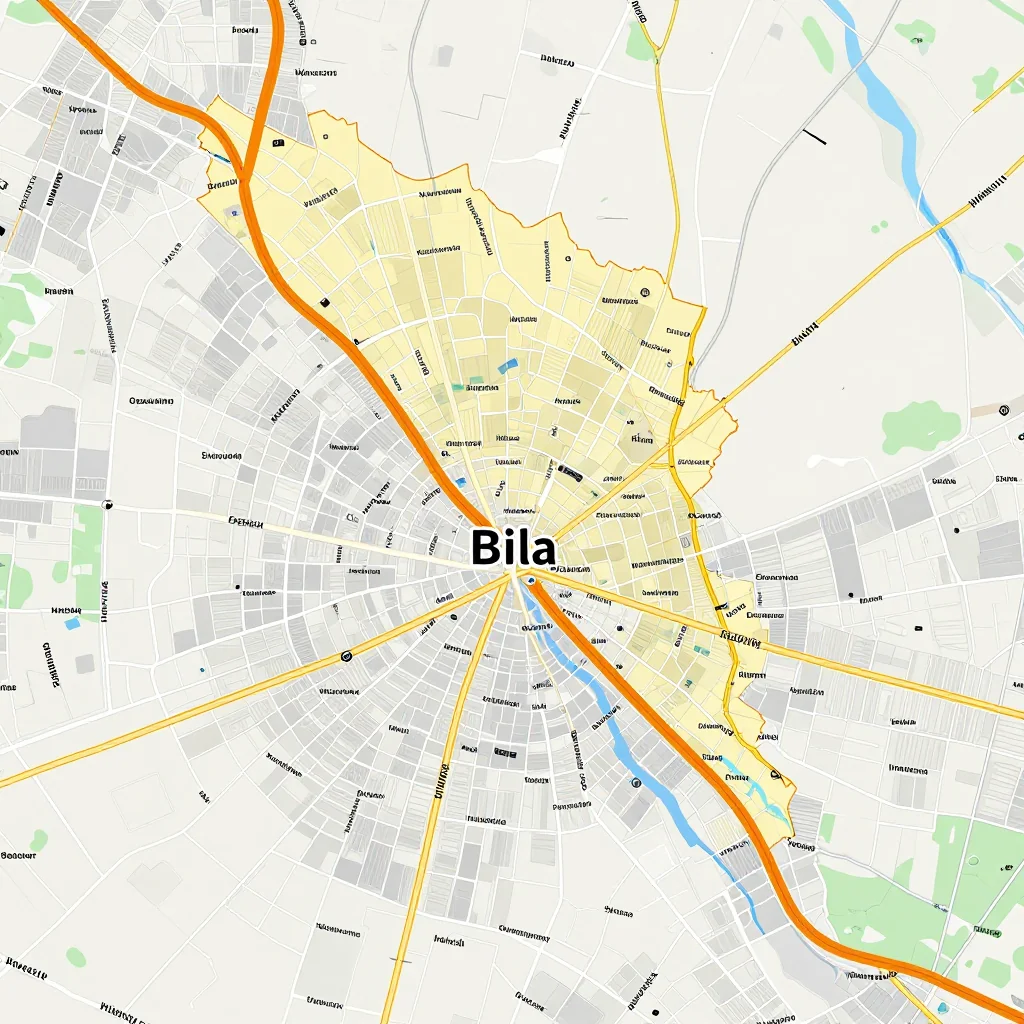 Detailed street map showing roads, highways, neighborhoods, and urban layout of Bila, Bosnia and Herzegovina