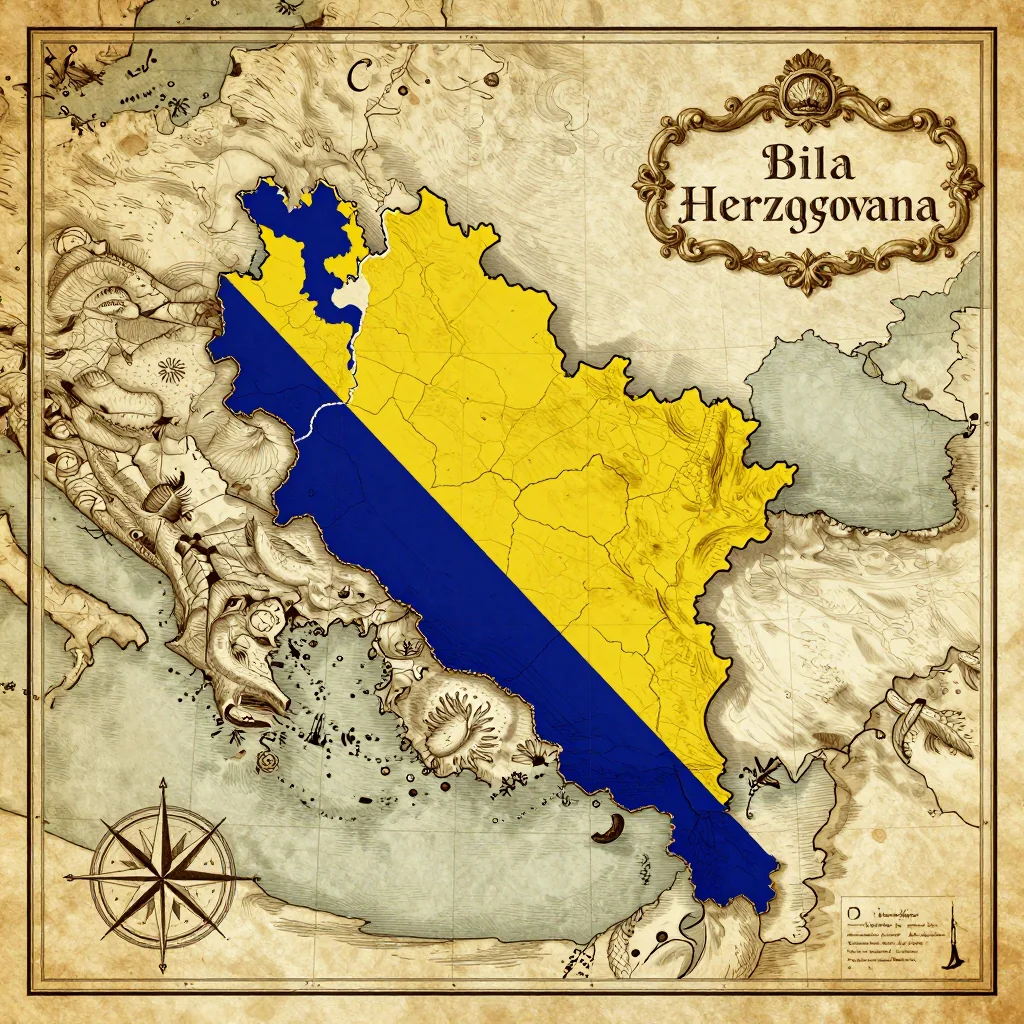 Antique vintage map of Bila, Bosnia and Herzegovina showing historical cartography style