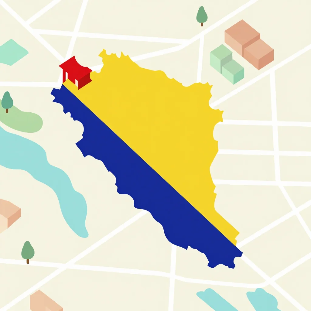 Isometric Tourist Map of Blagaj, Bosnia and Herzegovina - Flat Design Isometric flat design tourist map of Blagaj, Bosnia and Herzegovina showing landmarks, attractions, and points of interest