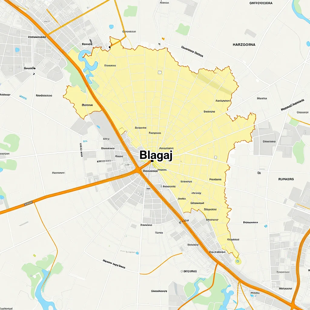 Street Map of Blagaj, Bosnia and Herzegovina - Road Network Detailed street map showing roads, highways, neighborhoods, and urban layout of Blagaj, Bosnia and Herzegovina