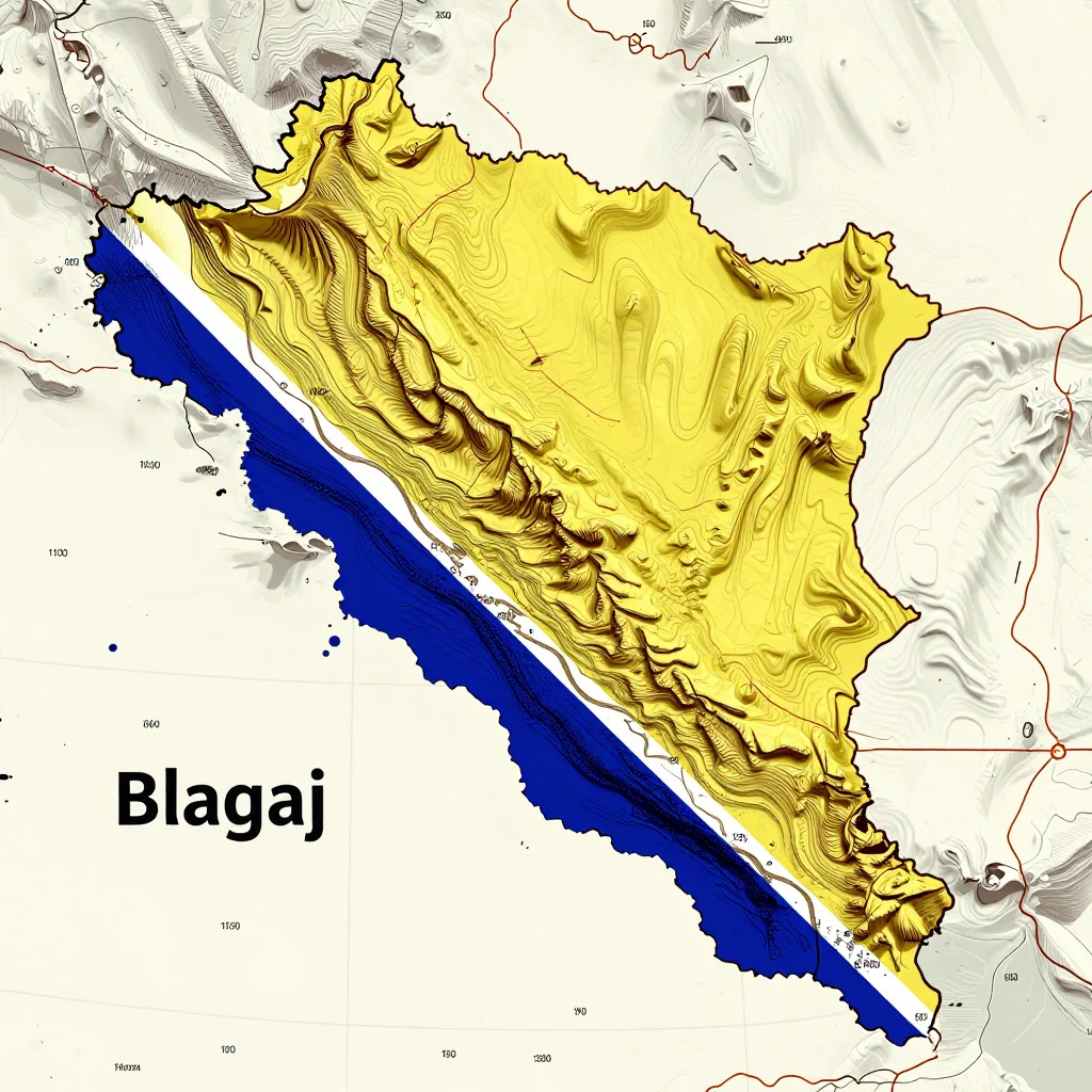 Topographic Relief Map of Blagaj, Bosnia and Herzegovina 3D topographic map showing elevation contours, mountain ranges, and terrain features of Blagaj, Bosnia and Herzegovina