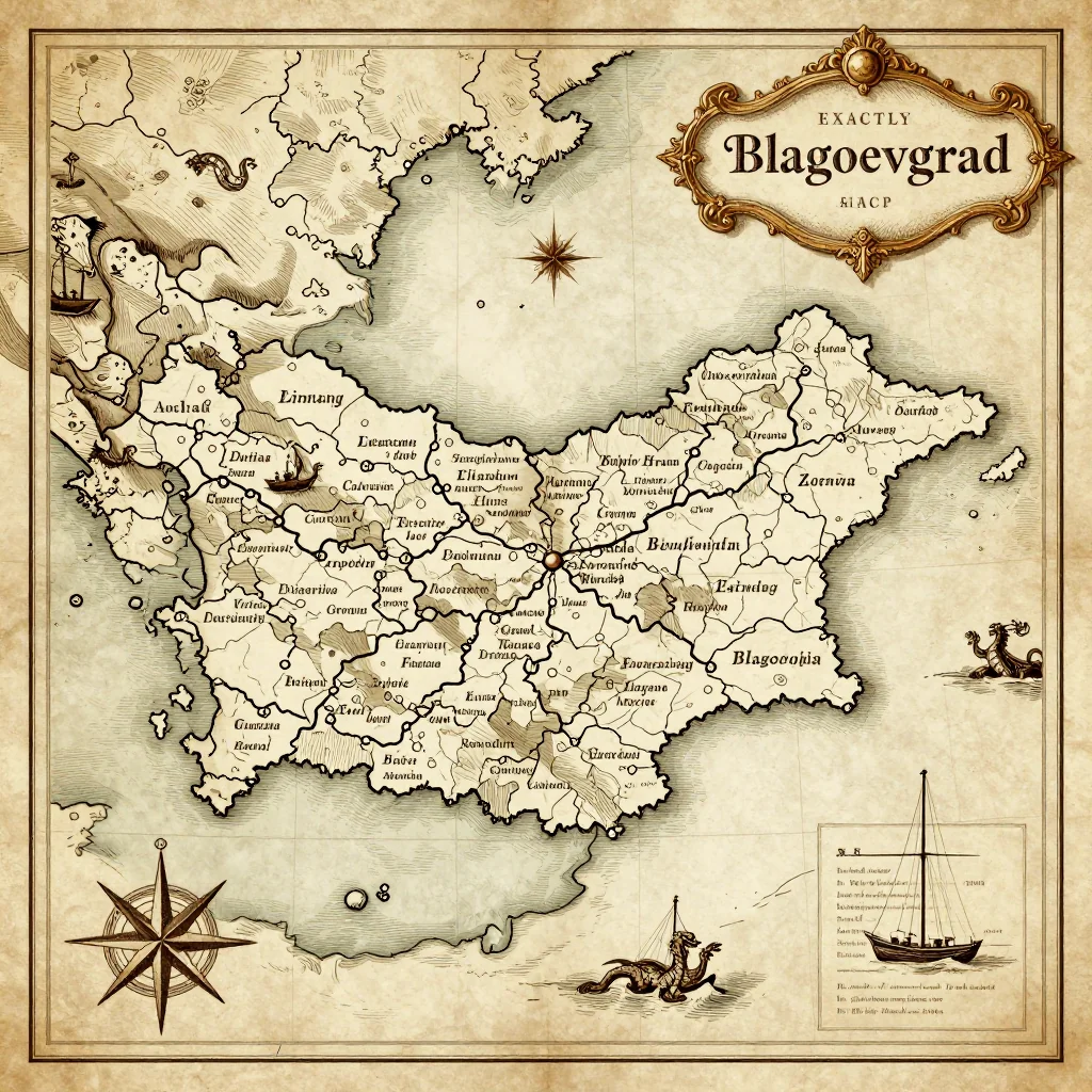 Antique vintage map of Blagoevgrad, Bulgaria showing historical cartography style