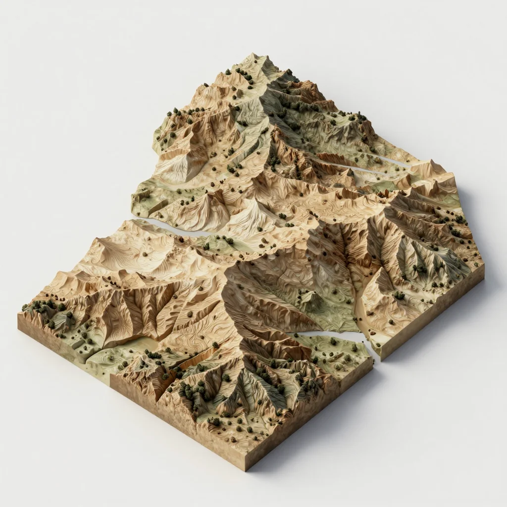 Isometric 3D topographic visualization showing elevation and terrain of Bolivia