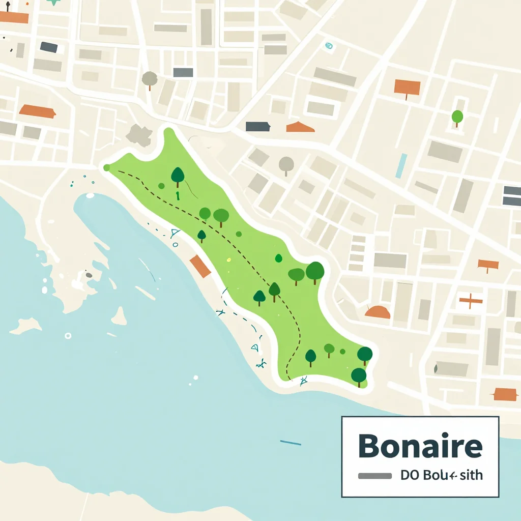 Isometric flat design tourist map of Bonaire showing landmarks, attractions, and points of interest