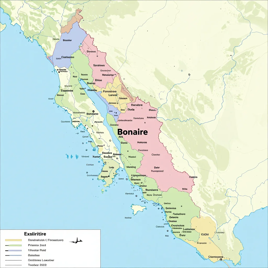 Political map showing borders, administrative divisions, major cities, and capital of Bonaire