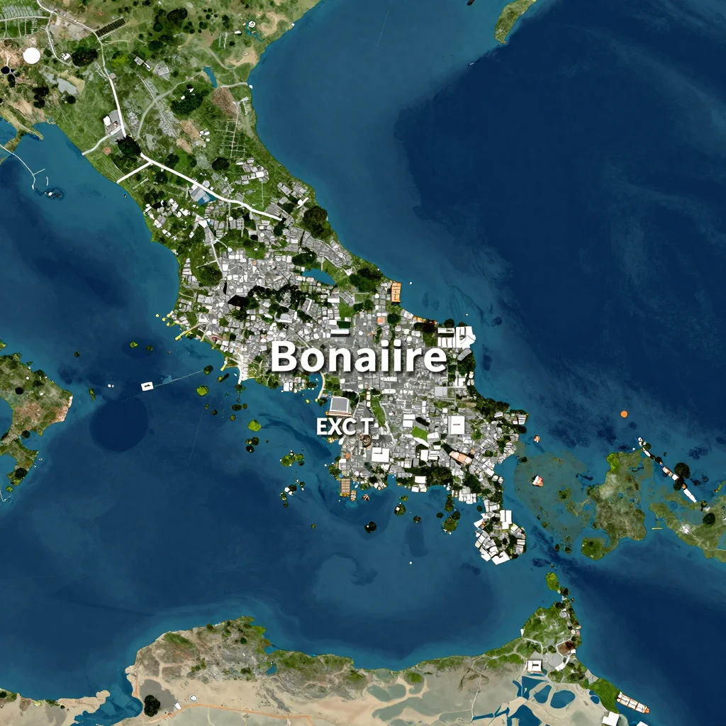 High-resolution satellite image of Bonaire showing land cover, urban areas, and natural features from space