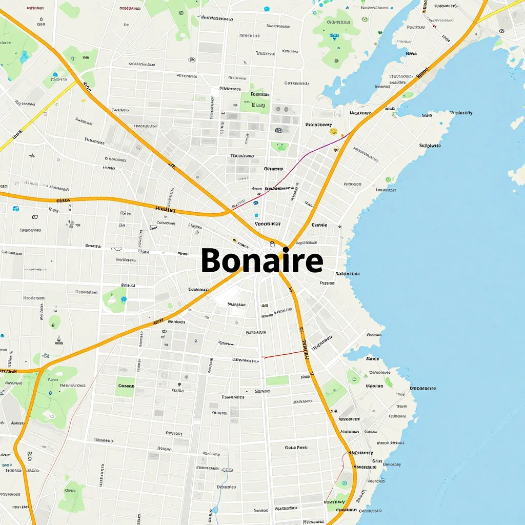 Detailed street map showing roads, highways, neighborhoods, and urban layout of Bonaire